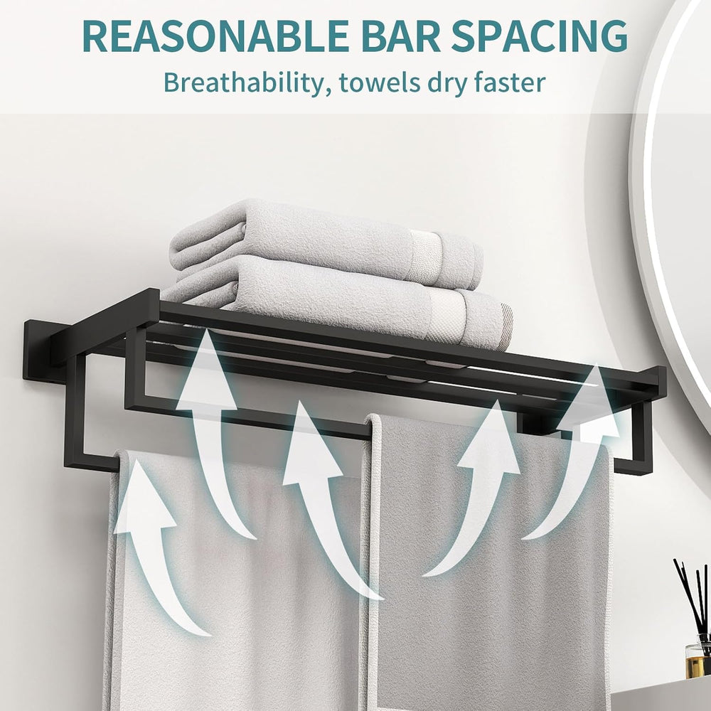 STWWO Towel Racks with Shelf for Bathroom Wall Mounted, 24 Inch, Black