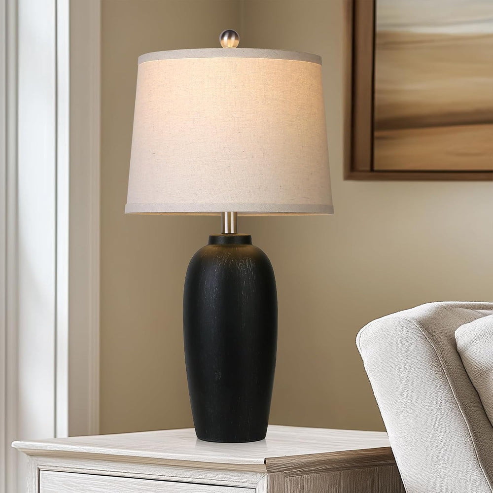 Jar Table Lamps Set of 2, 25" Ceramic Bedside Lamps for Living Room, Bla...