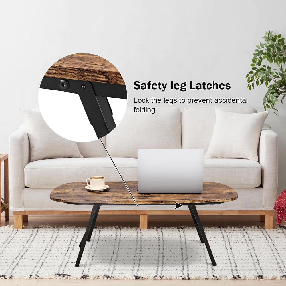 Foldable Coffee Table Natural Wood Oval Coffee Tables No Assembly Portable Fl...