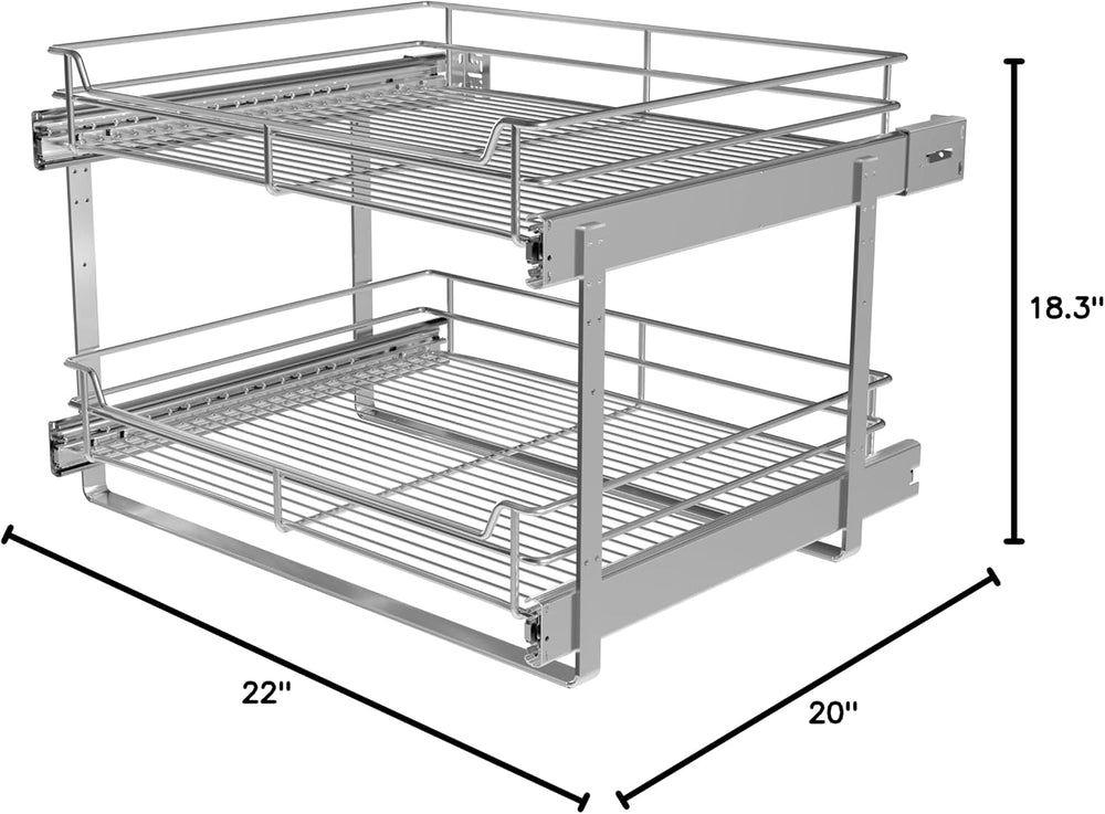 JOWBOOW 2-Tier Cabinet Pull Out Shelves, 20" W x 22" D, Chrome