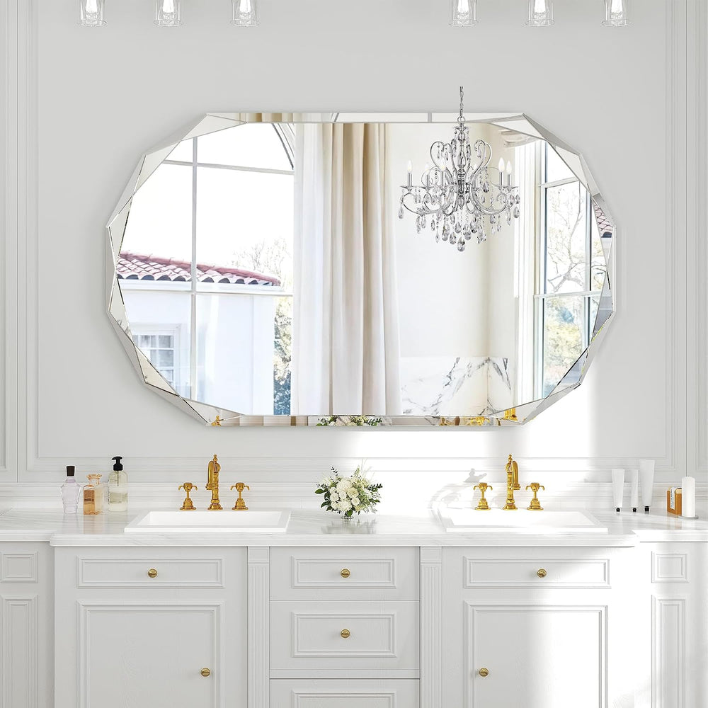Krymnar 48 x 30 Inch Beveled Oval Bathroom Mirror, Frameless Wall Mirror