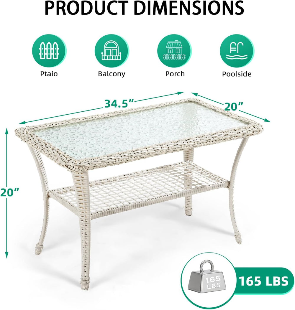 VIVIJASON Outdoor Wicker Coffee Table, All-Weather Rattan Patio Coffee Table ...