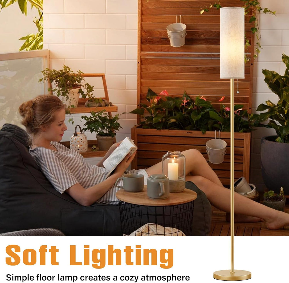 Ambimall 64" Floor Lamp with Bulb & Lampshade & Chain Switch, Be...