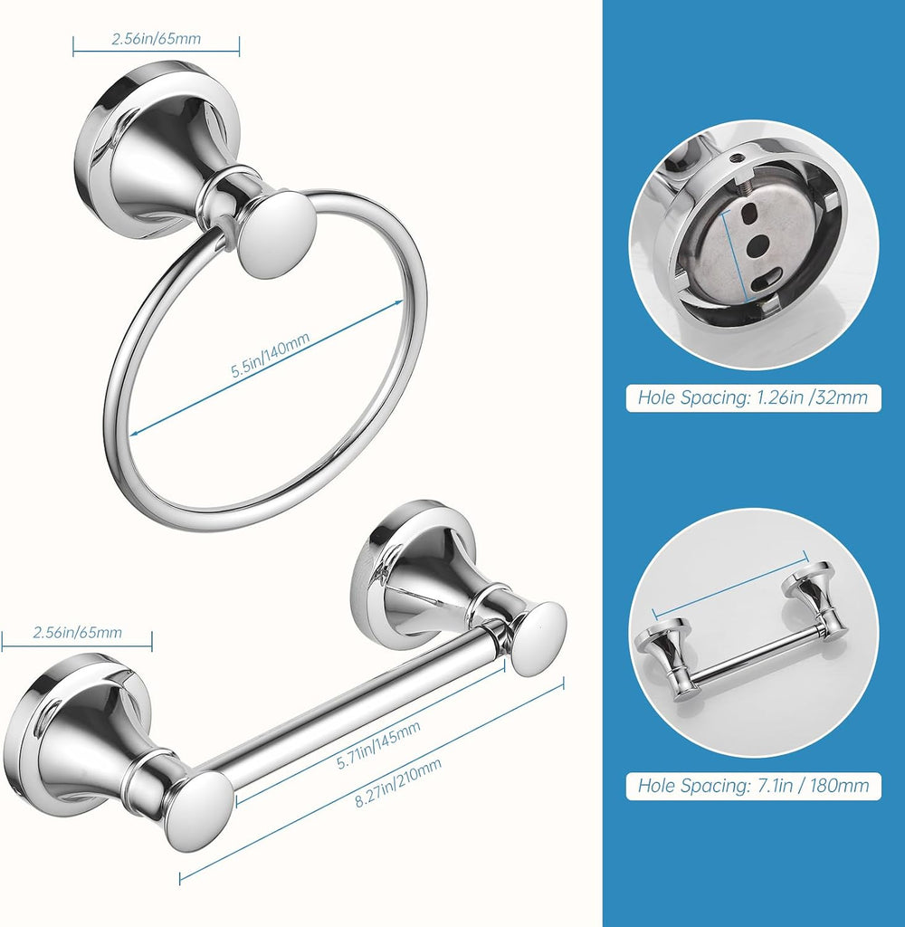 RUMOSE Pivoting Toilet Paper Holder and Hand Towel Ring, Polished Chrome
