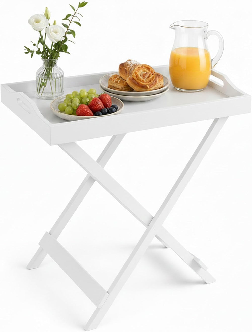 Lavish Home Folding TV Tray Table with Removable Tray Top, White, 22 Inch