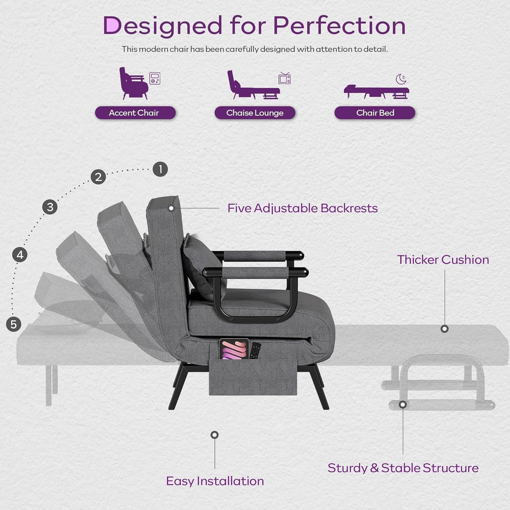 TYBOATLE Sleep Chair Set of 2, Sleeper Chair (Dark Grey)