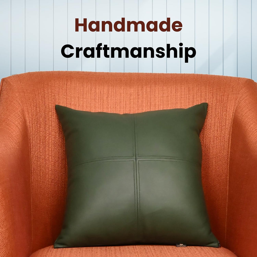 LL LEATHER LOVERS Lambskin Leather Pillow Cover, Hand Panel Stitched Leather ...