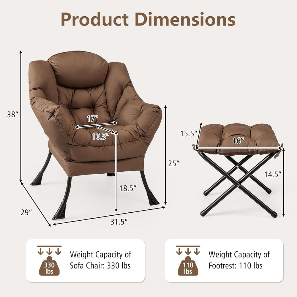 Upholstered Lazy Chair with Ottoman, Armrests & Side Pocket