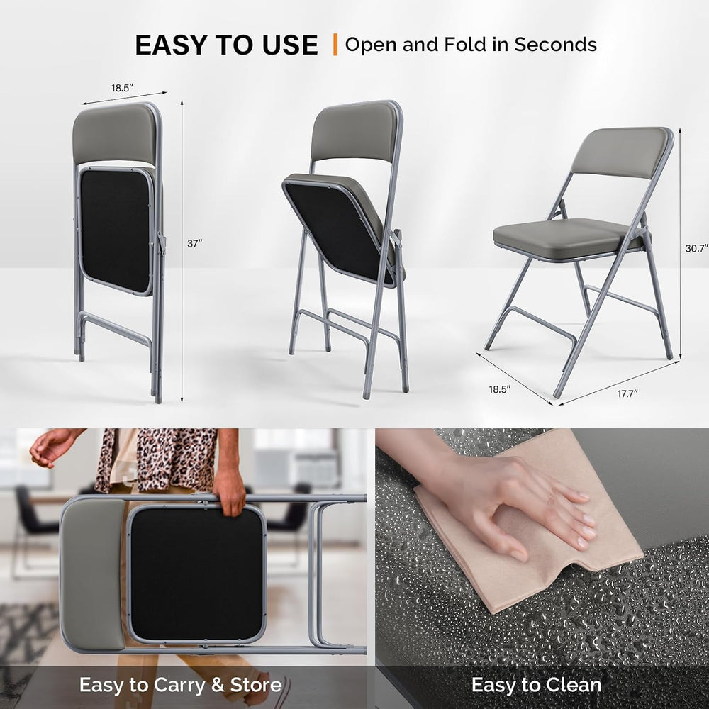 VINGLI Padded Folding Chairs with Comfortable Thick Padding and Steel Metal F...