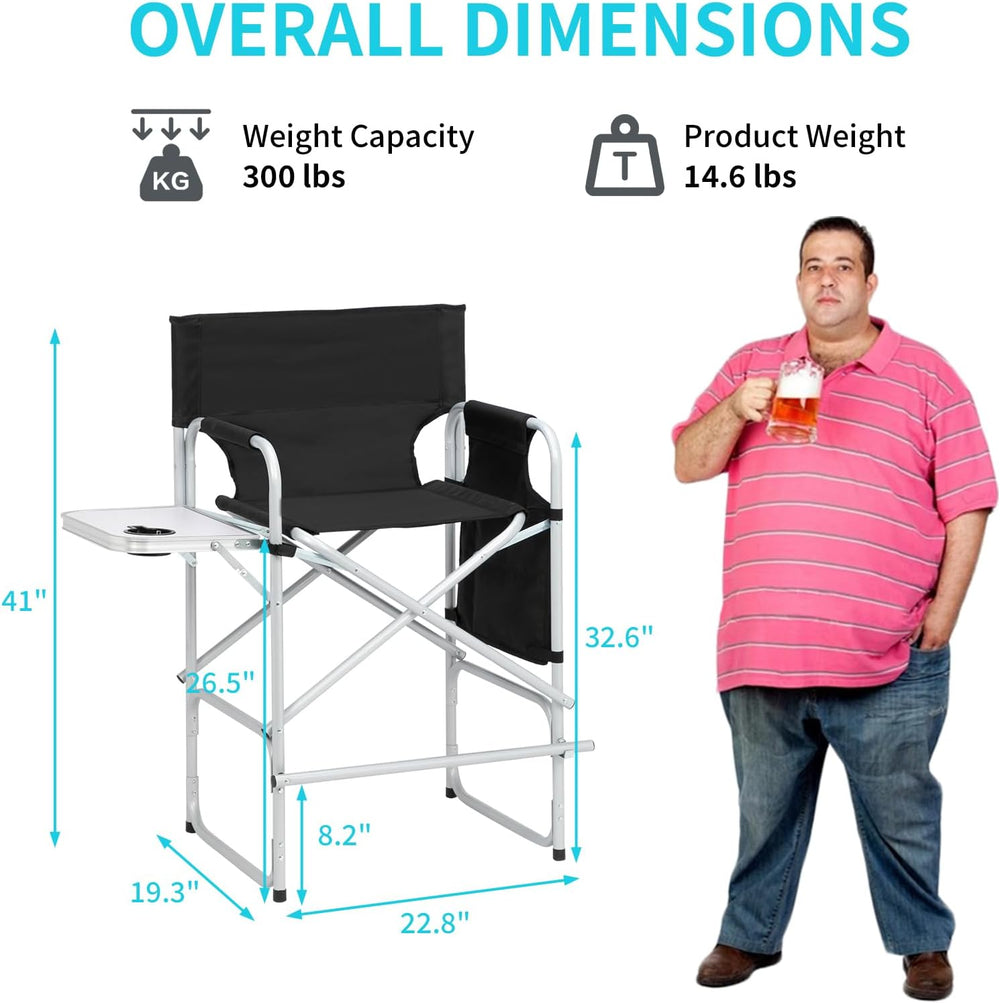 Outvita 4 Piece 26" Tall Directors Chair Height Seat Folding with Side T...