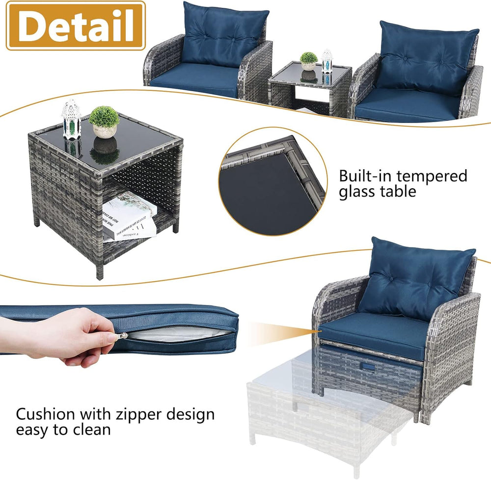 5 Pieces Wicker Outdoor Patio Chairs with Ottomans, All Weather PE Rattan Out...