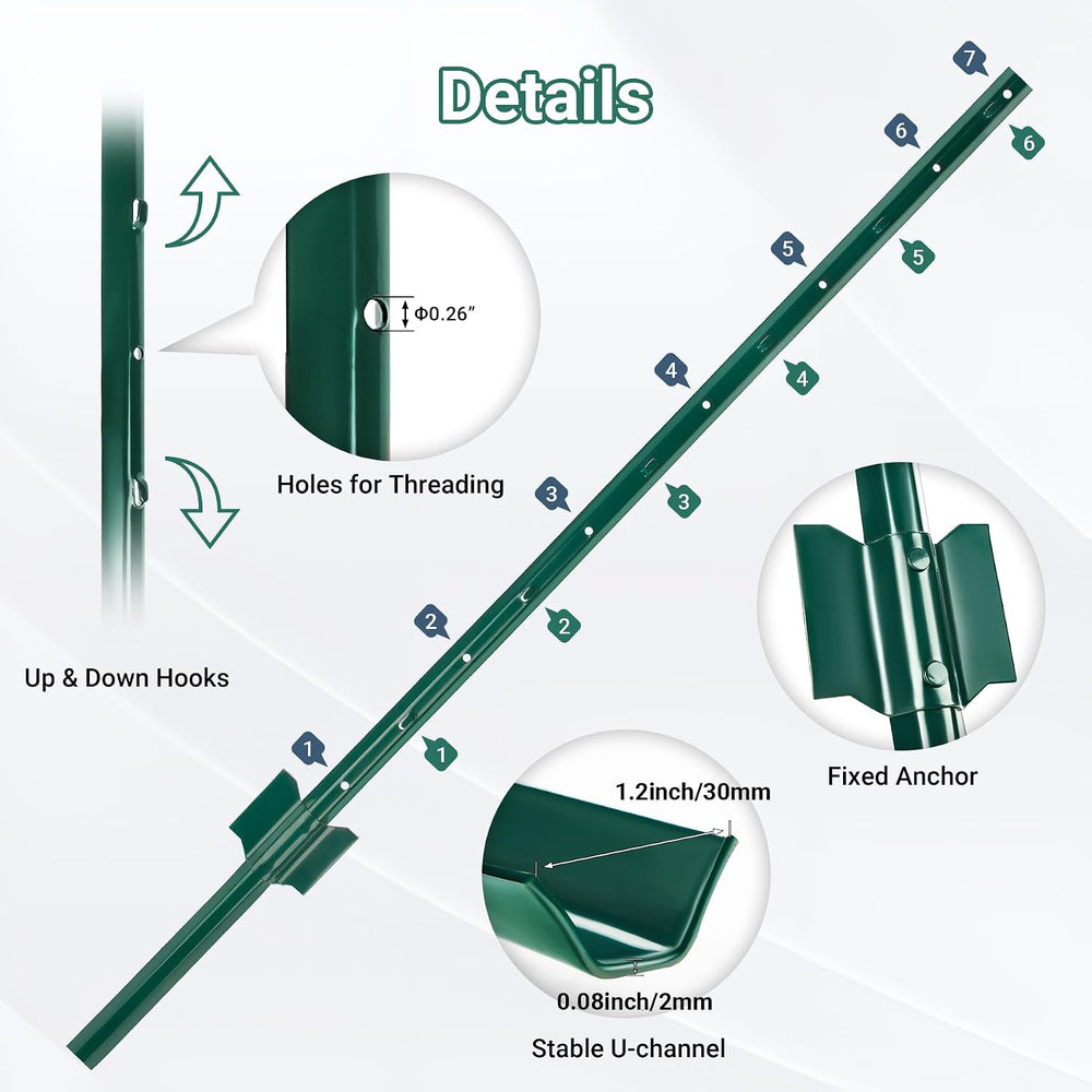 Metal Fence Posts 4 FT, 10 Packs Green Heavy Duty U Posts