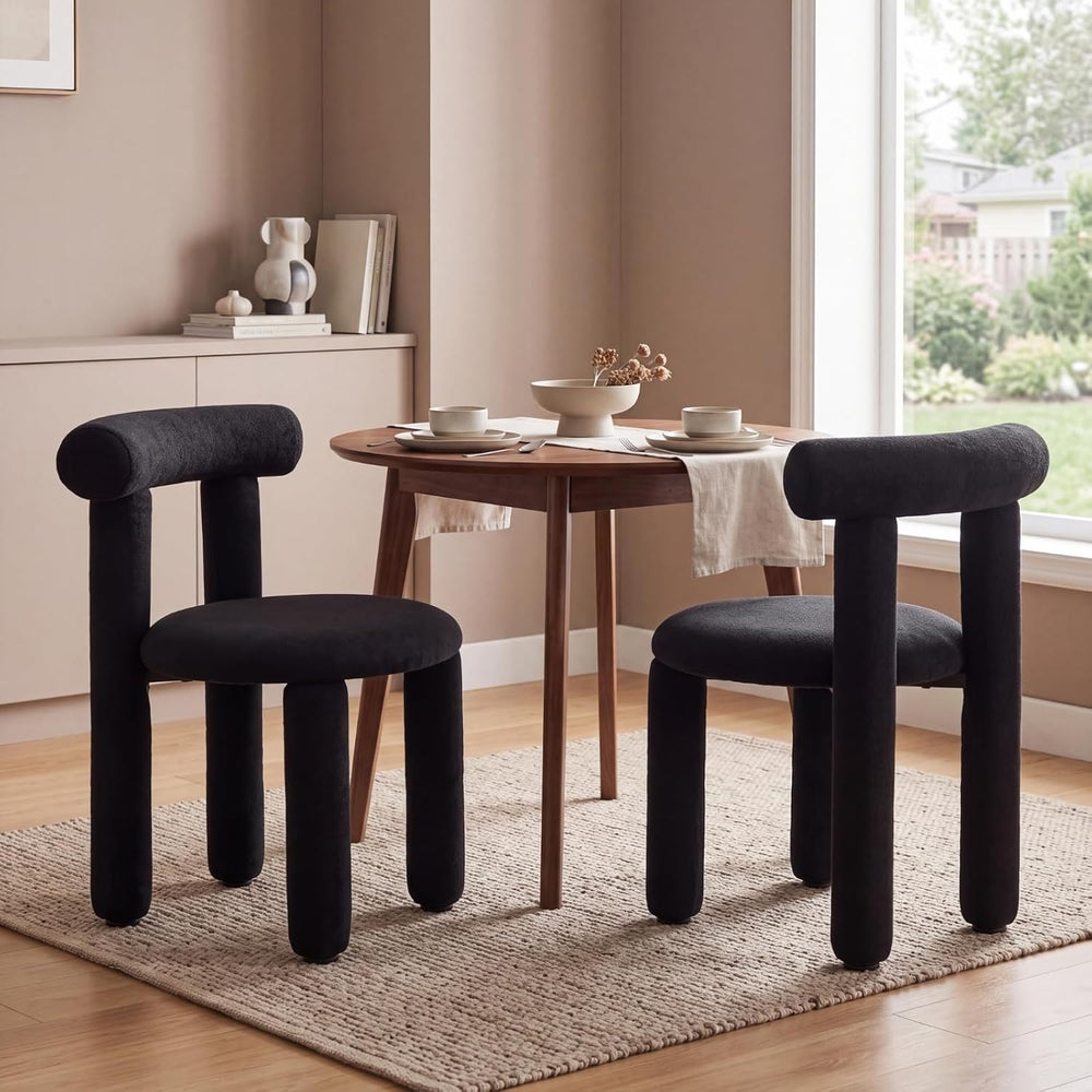 DUOMAY Modern Black Boucle Dining Chairs Set of 2, Sherpa Upholstered Kitchen...
