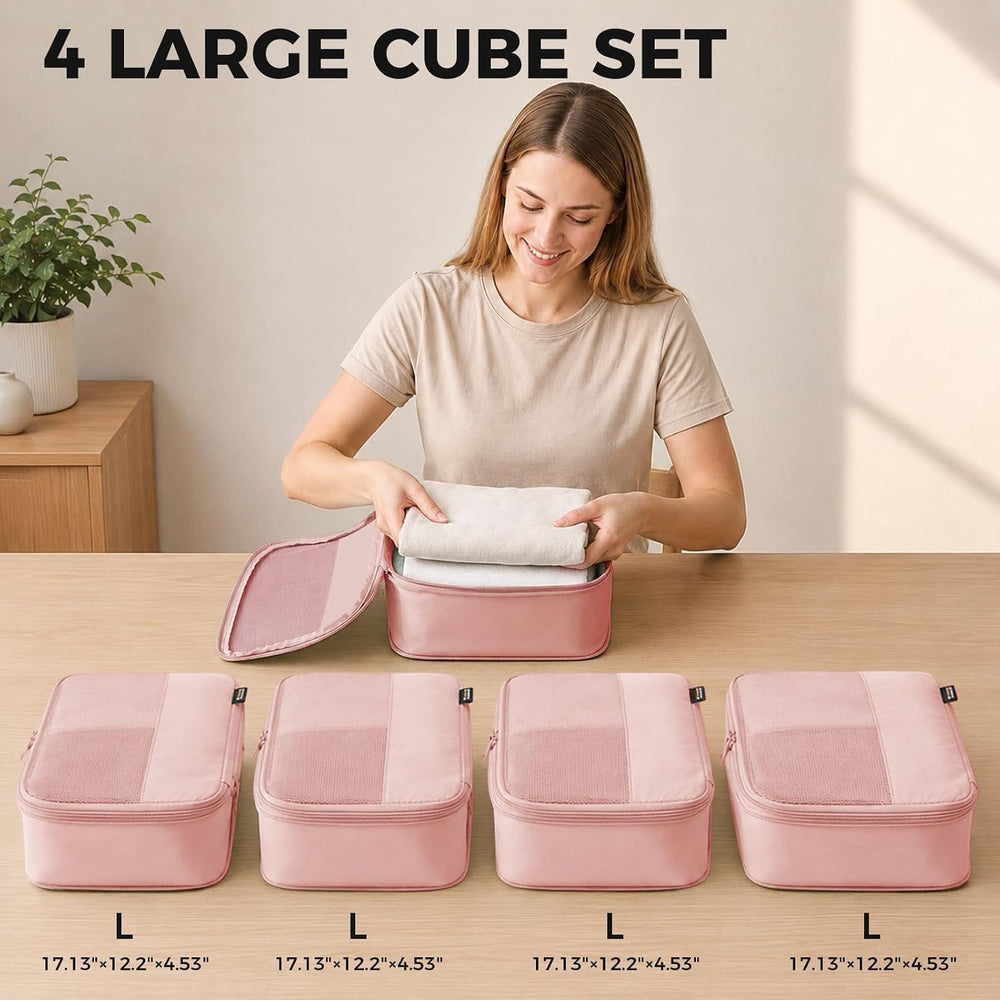 4 Large Compression Packing Cubes for 7–14 Day Travel, Dusty Pink