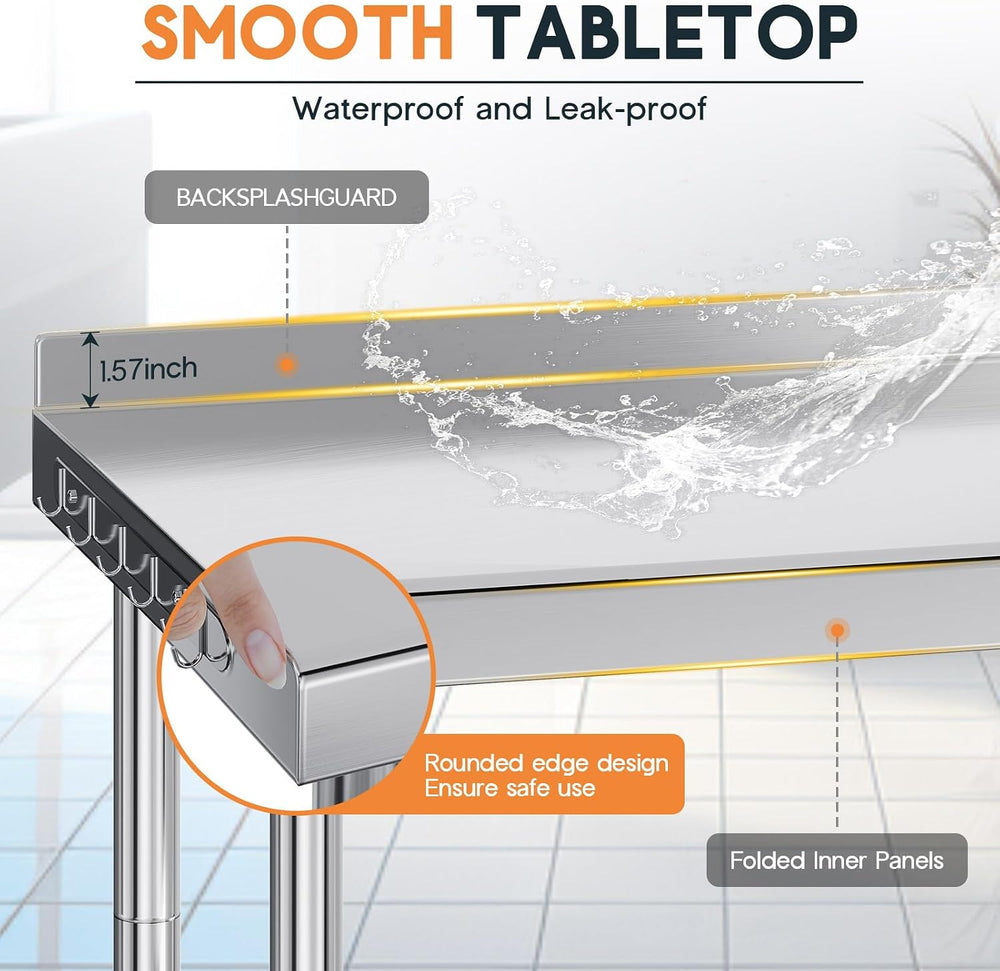 Jocisland 60 x 24-Inch Stainless Steel Prep Table with Backsplash