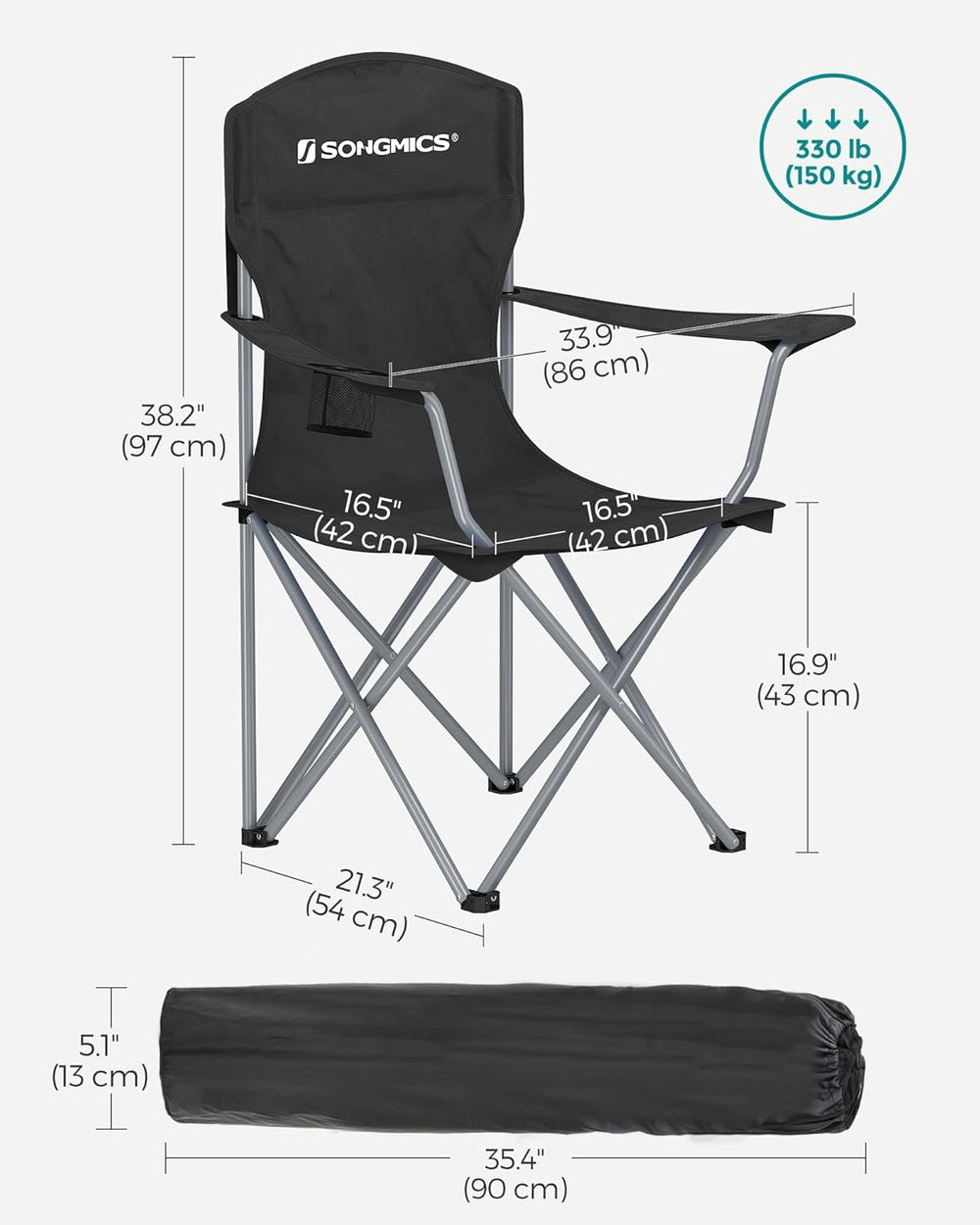 SONGMICS Set of 2 Folding Camping Chairs, Max. Load Capacity 330 lb