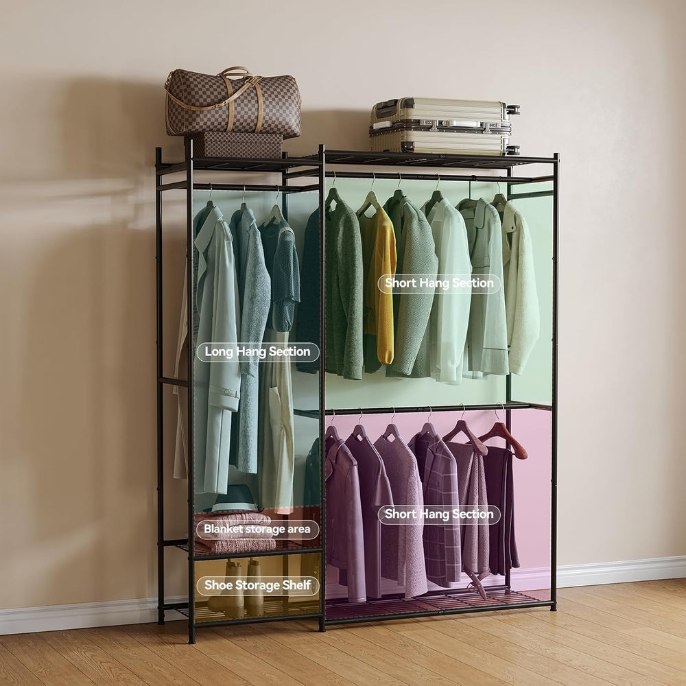 Tall Size Clothing Rack with Shelves, Portable Closet Storage Organizer