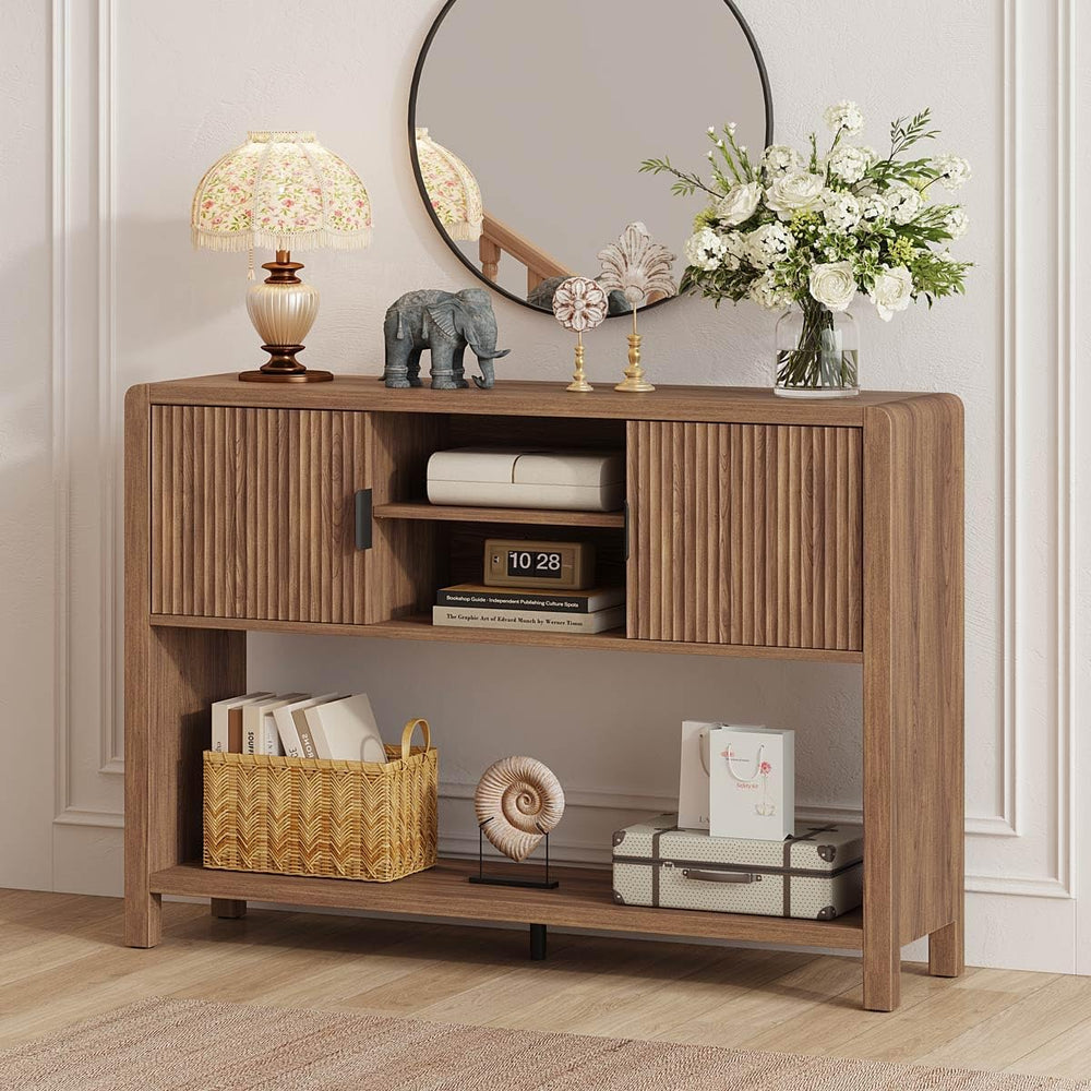 FATORRI Farmhouse Console Table with 2-Door Cabinet, Retro Entryway Table wit...