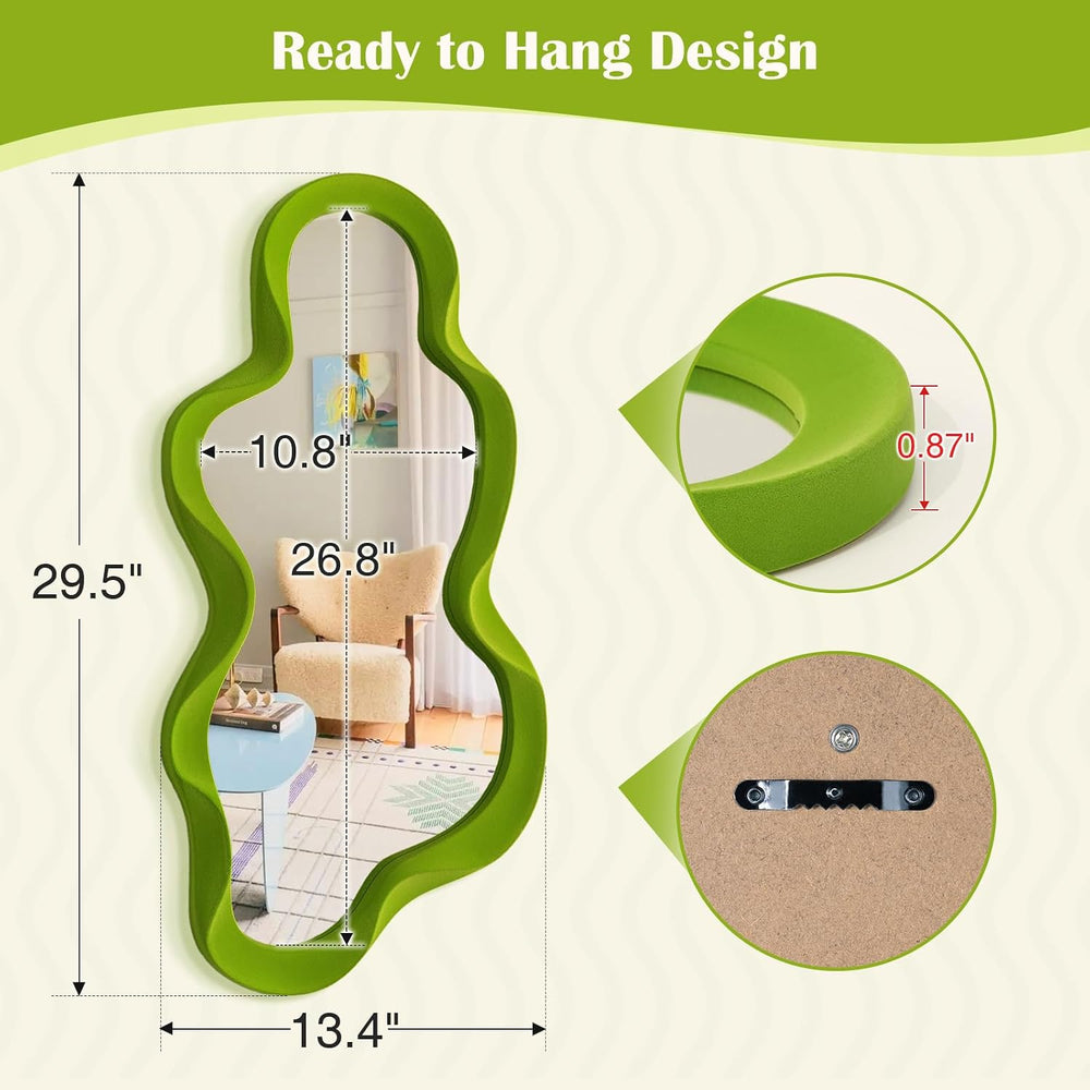 Green Wall Mirror Decor for Funky Home Decor 13.8x29.7,Lawn Green