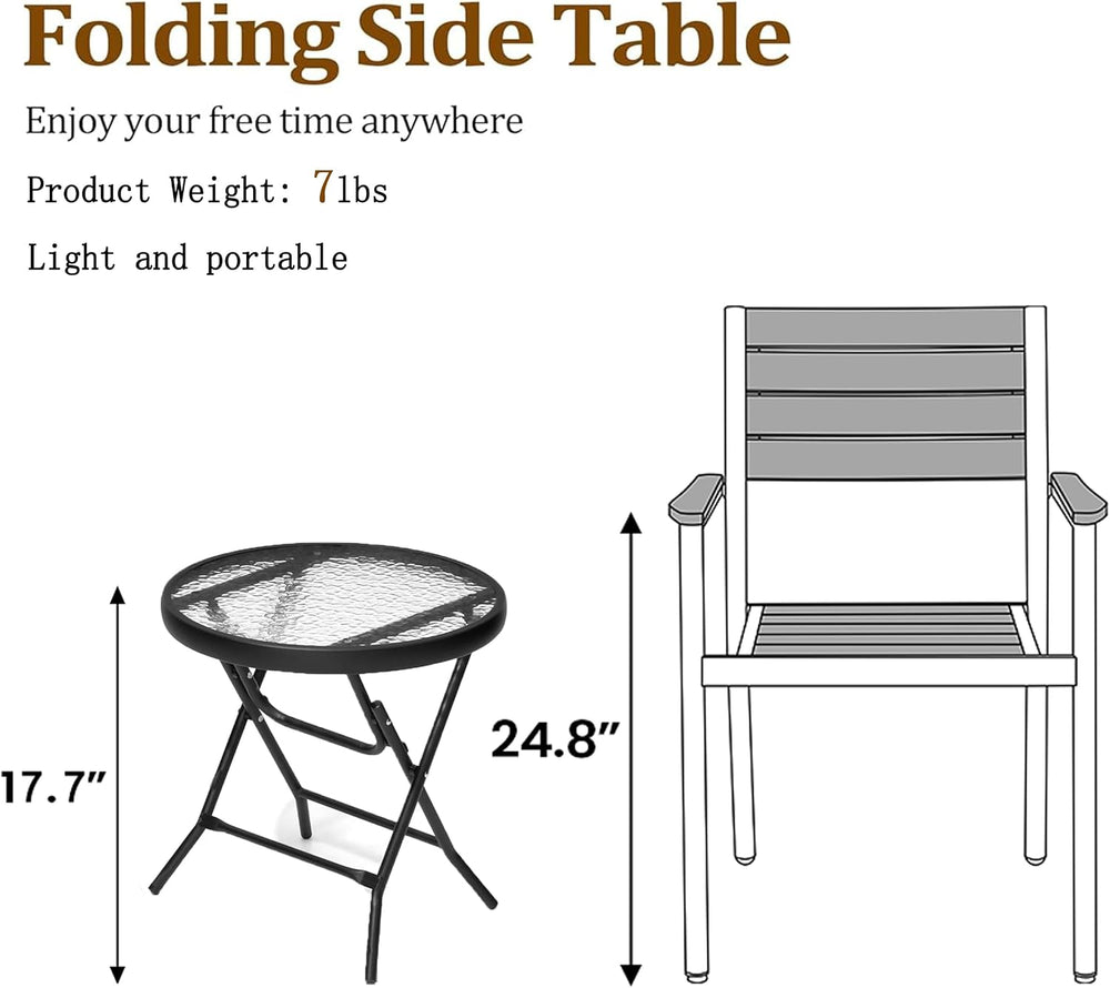Outdoor Side Table, Small Patio End Table Set of 2, Black