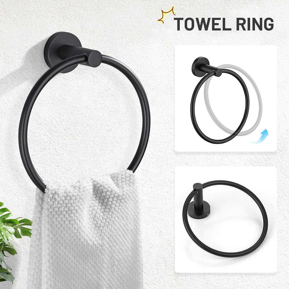 TURS Matte Black 5 Piece Bathroom Hardware Set, SUS304 Stainless Steel Bath T...