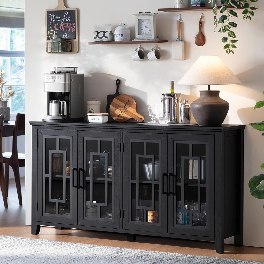 Joaxswe 63" Farmhouse Large Sideboard Buffet Cabinet with Storage, Black