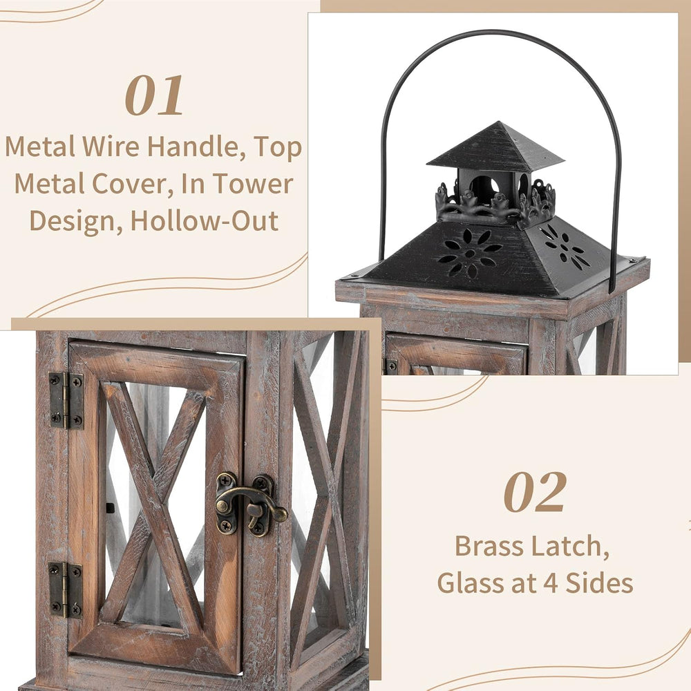 Sziqiqi Wooden Farmhouse Lanterns Decorative, 11" Rustic Lantern