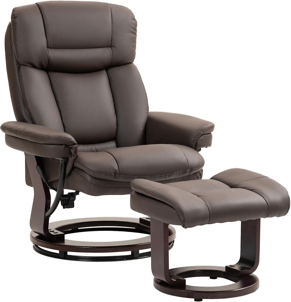 HOMCOM Recliner Chair with Ottoman, PU Leather Swivel Recliner with Comfy Foo...