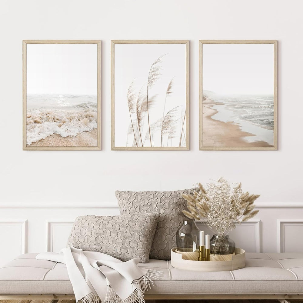 Beach Wall Art Boho Prints Coastal Canvas Wall Art Beach Pictures Pampas Gras...