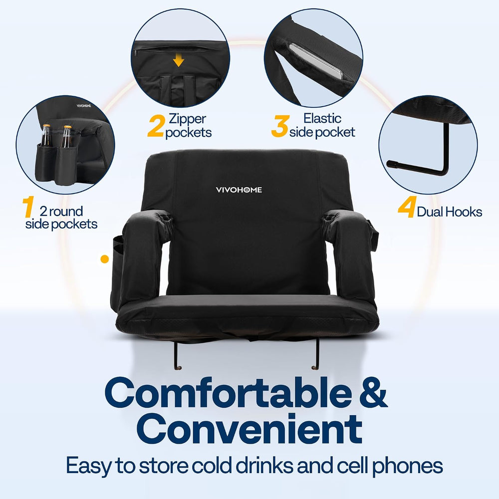 VIVOHOME Reclining Stadium Seats with Back Support and Cushion, 2 Pack Portab...