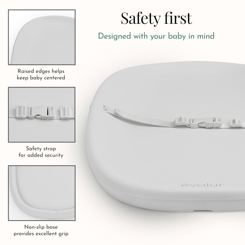 Evolur Eva Changing Pad, Waterproof EVA Foam, Safety Strap, White