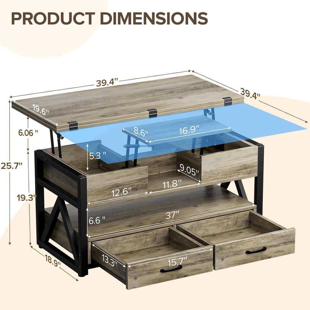 Memobarco 40" Lift Top Coffee Table with Storage,Grey