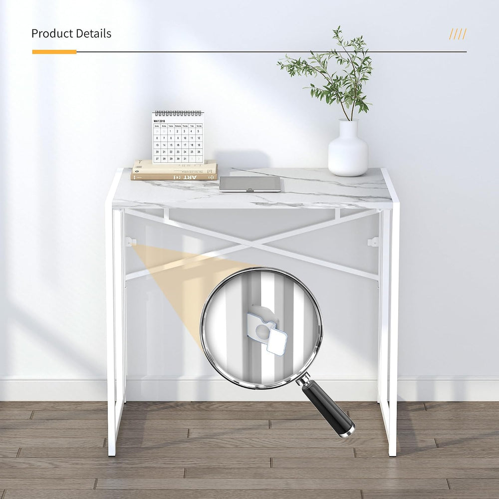 Lutown-Teen 32 inch Folding Small Desk, White Marble