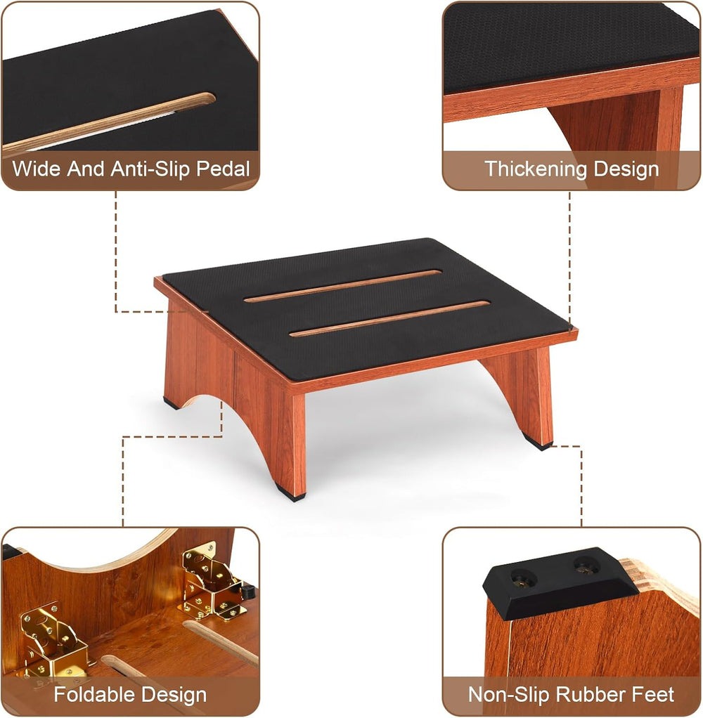 Step Stool Foldable, Wooden Step Stool with Non-Slip Rubber Stepping Platform...