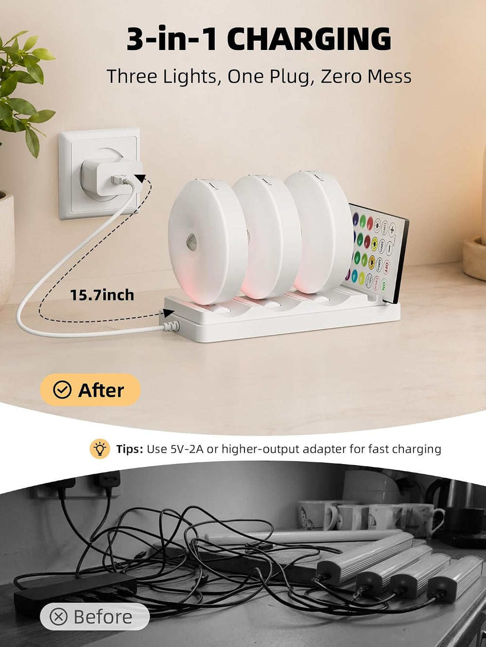 EZVALO RGB Puck Lights with Charging Station, Motion Sensor Cabinet Lights
