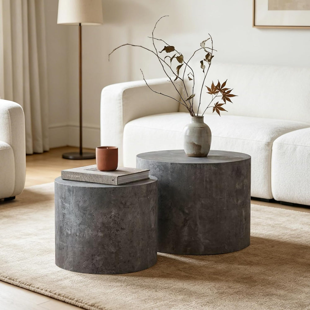 Nesting Round Coffee Table Set of 2, Accent End Table for Small Spaces, Morde...