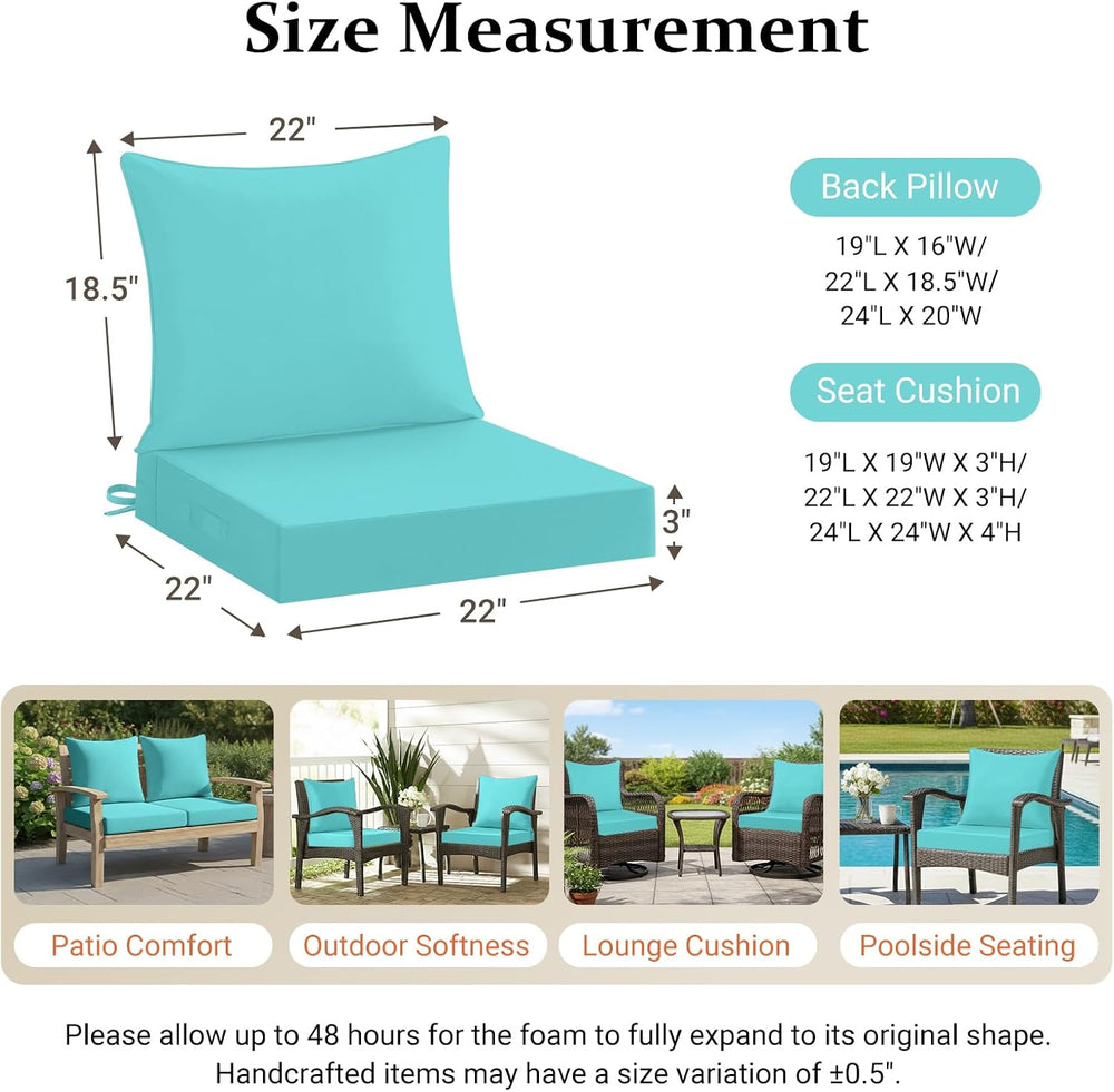 downluxe 22x22 Outdoor Chair Cushions, Waterproof Fade Resistant Patio Furnit...