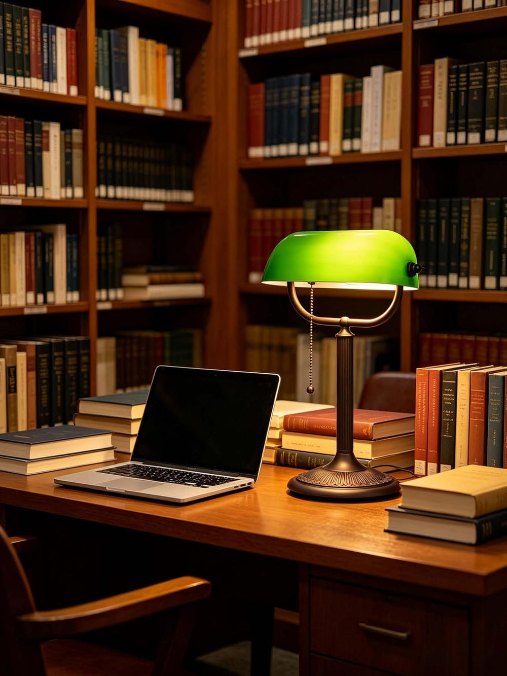 1-Minute Quick-Change Shade Antique Green Glass Bankers Desk Lamp
