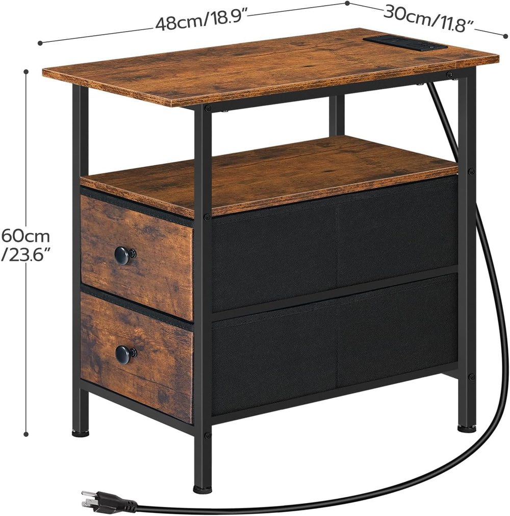 HOOBRO End Table with Charging Station, Set of 2 Narrow Side Tables, Nightsta...