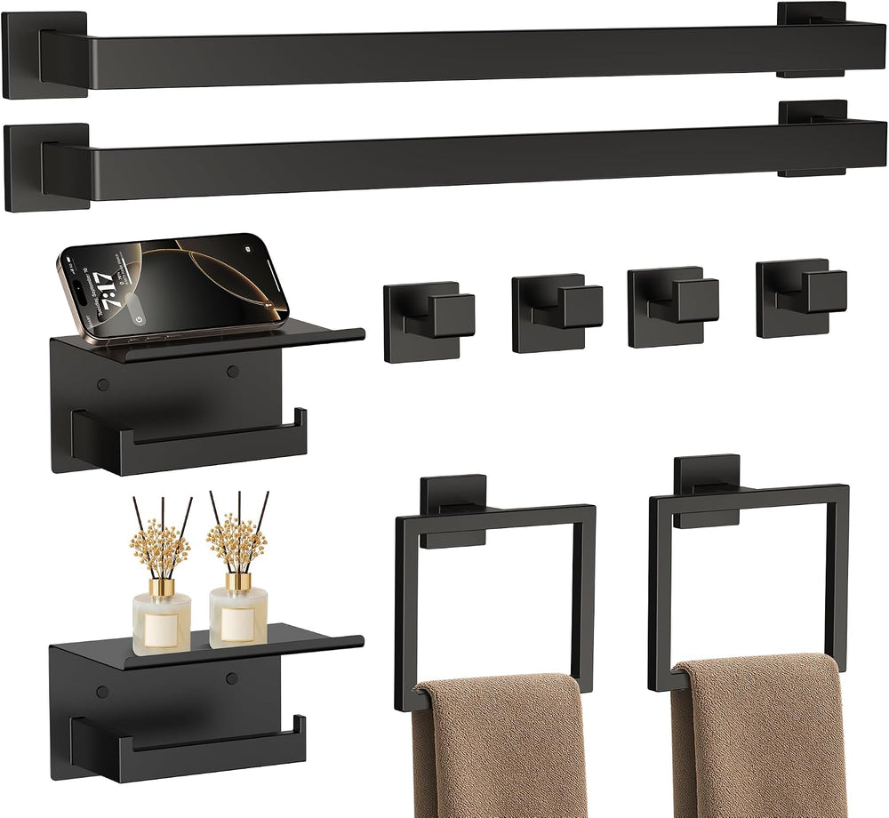 10-Piece 23.6 Inch Matte Black Bathroom Hardware Accessories Set