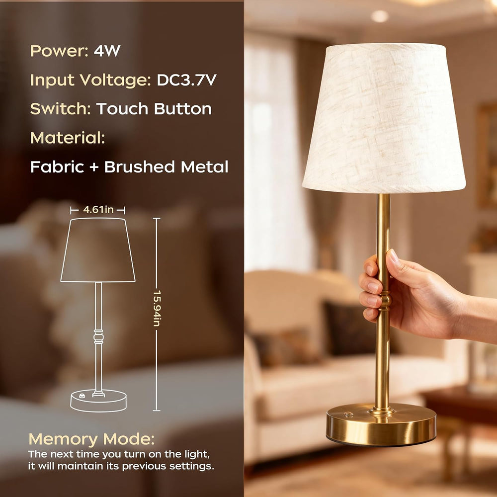 Cordless Rechargeable Table Lamp, 6000mAh USB-C Touch Dimming Gold 2 Pcs