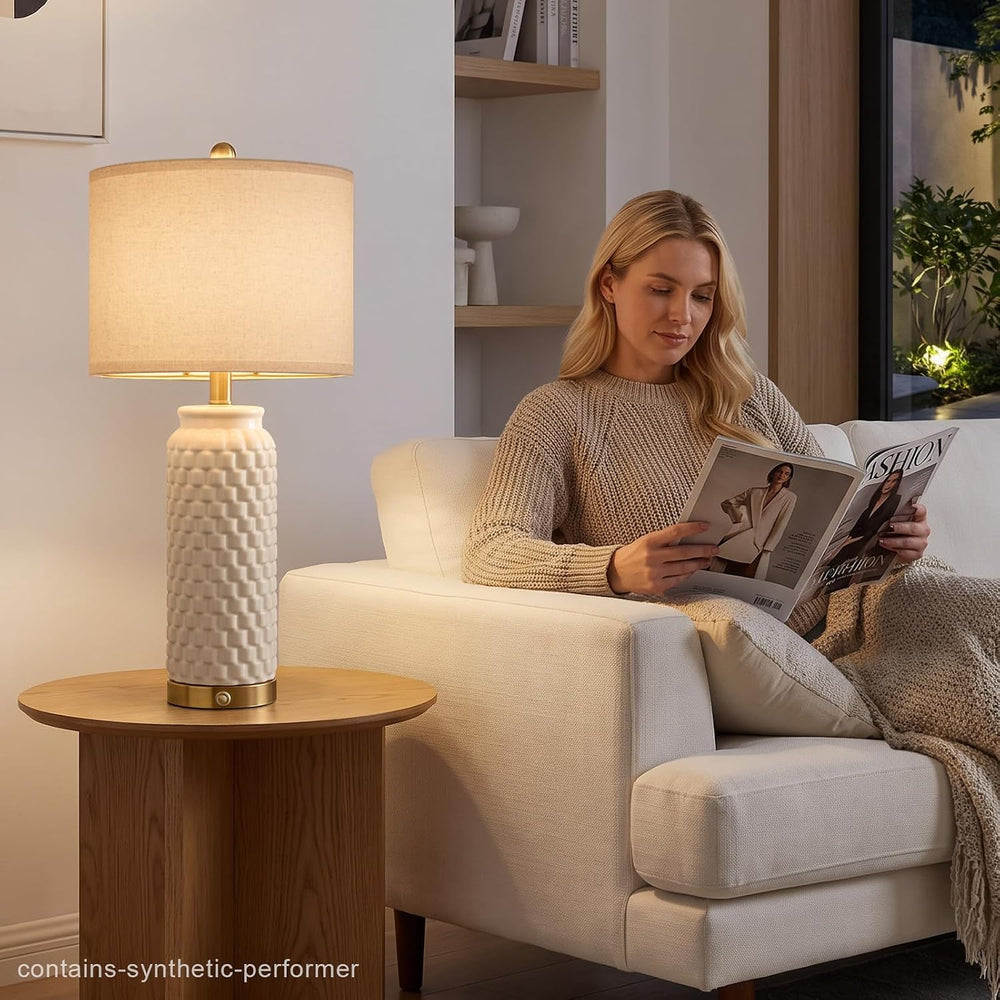 USumkky 25'' Touch Table Lamp for Nightstand White Ceramic -3 Way Dim...