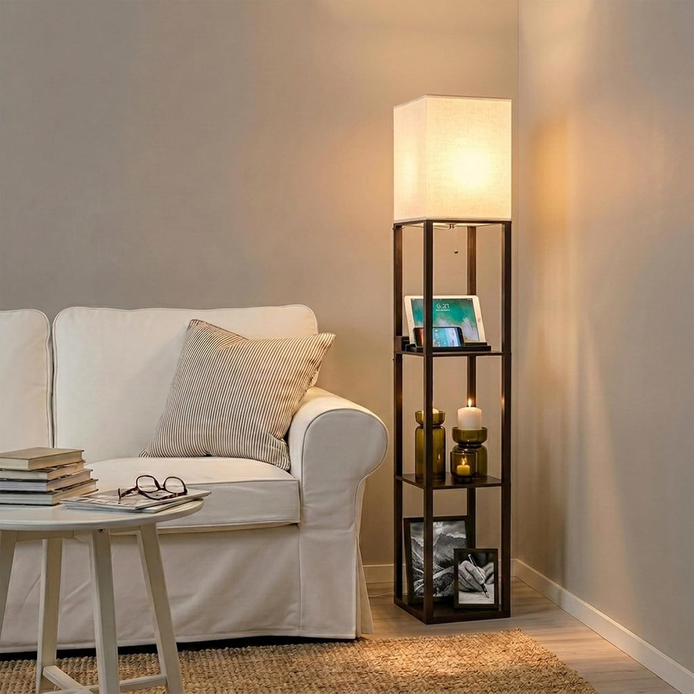 Brightech Maxwell Charger - Modern Shelf Floor Lamp with USB Charging Ports &...