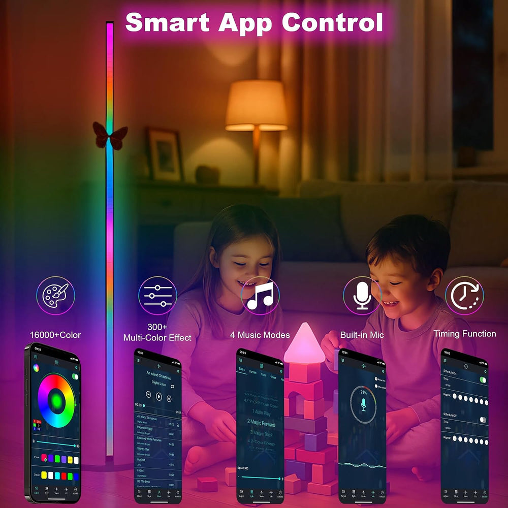 2 Pack Corner Floor Lamp – 57'' Tall RGB Lamp Modern Mood Lighting wi...