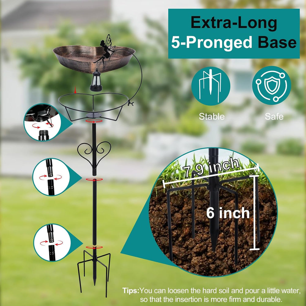 Goodeco Bird Bath with Solar Lantern - 3.2" Deep, 13.8" Removable Bowl