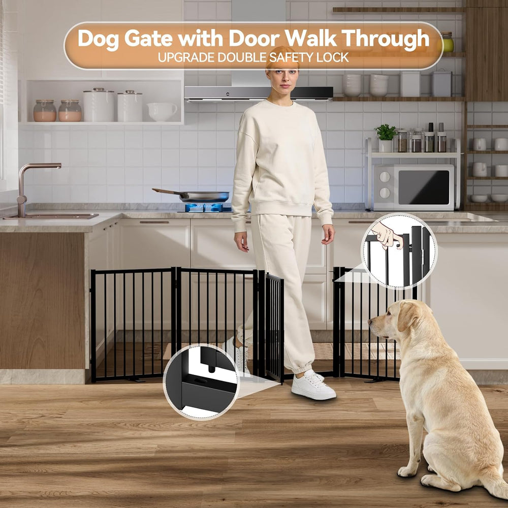 SNUOWU Full Metal Freestanding Dog Gate with Door, 24'' Height Foldab...