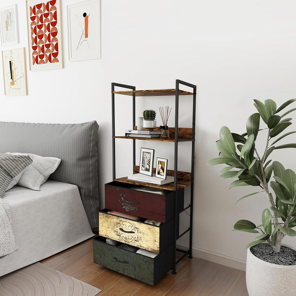 VASICAR Vertical Bookshelf with 3 Drawers, Narrow Bookcase with Shelves