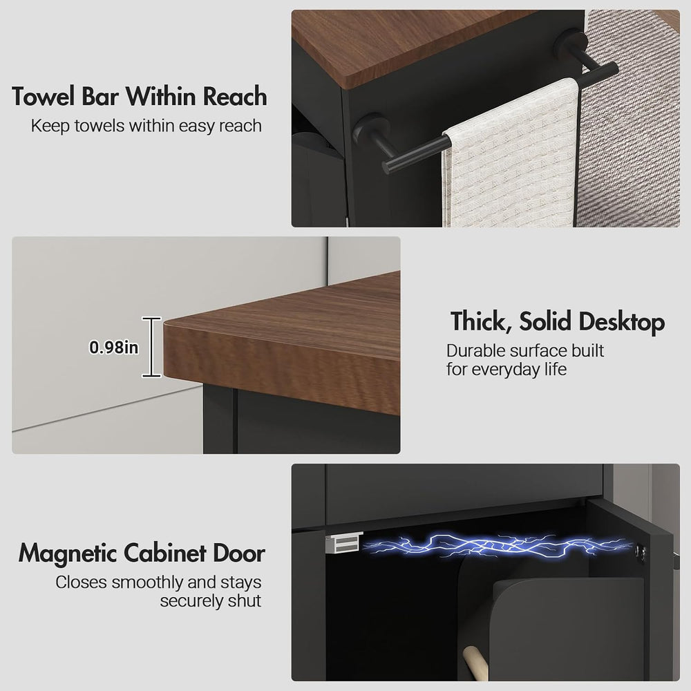 Kikihouse 55" Kitchen Island Table with Power Outlet & Drop Leaf, Black