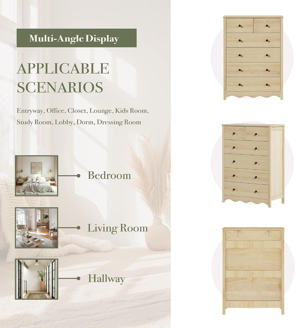 44” Tall Dresser for Bedroom with 6 Drawers (Natural)