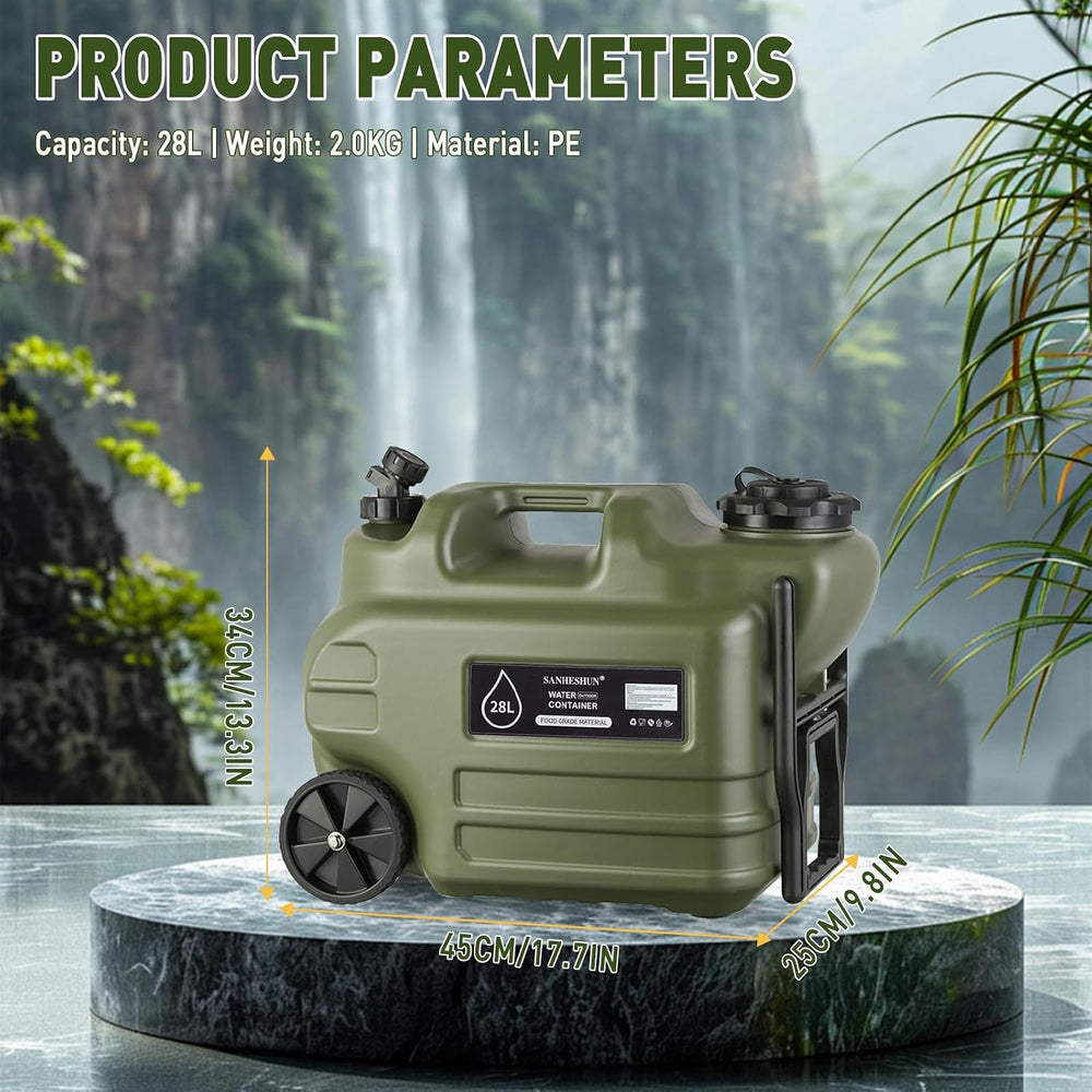 7.4 Gallon Water Jug 28L Camping Water Container with Wheels & Handle